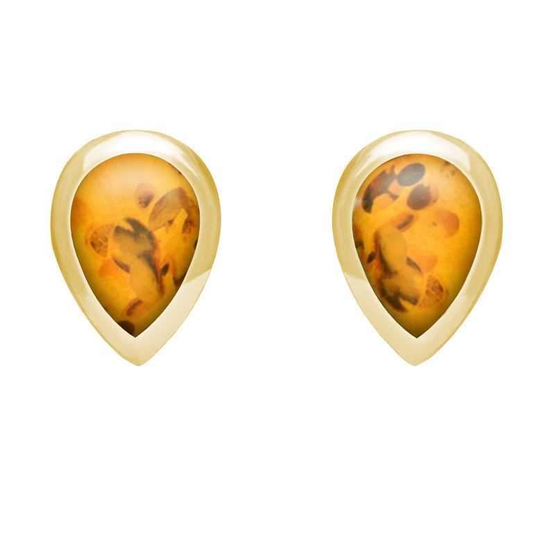 9ct Yellow Gold Amber Dinky Teardrop Stud Earrings