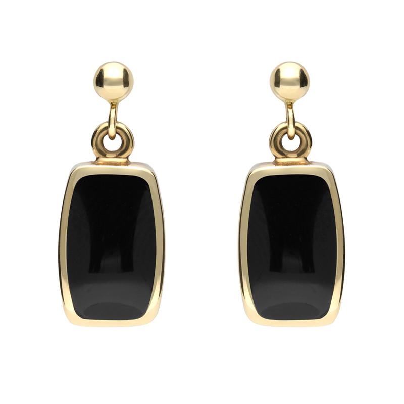 9ct Yellow Gold Whitby Jet Dinky Barrel Drop Earrings