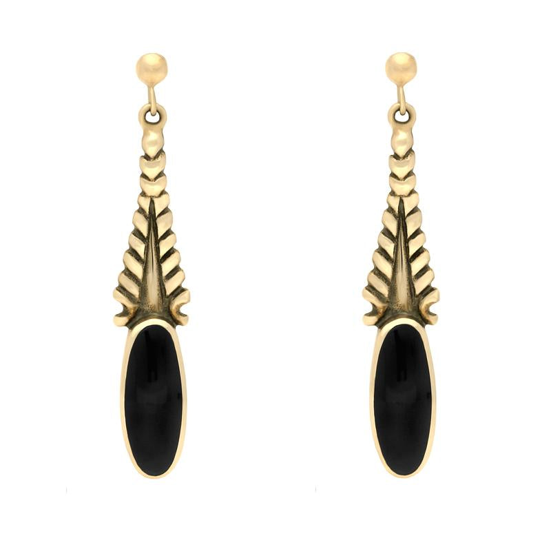 9ct Yellow Gold Whitby Jet Tapered Flute Drop Earrings