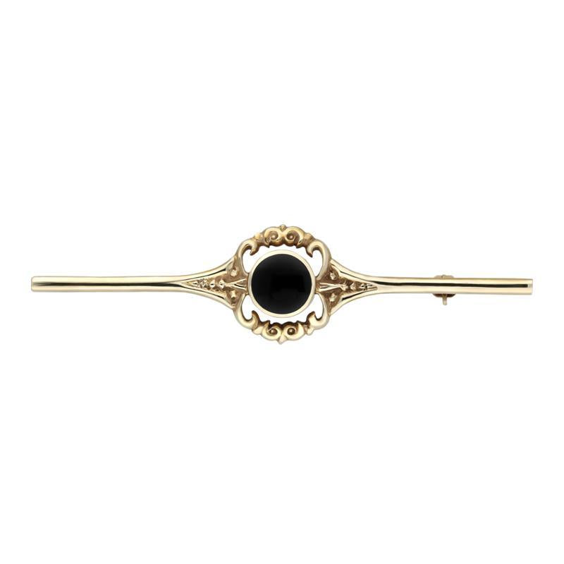 9ct Yellow Gold Whitby Jet Round Bar Brooch