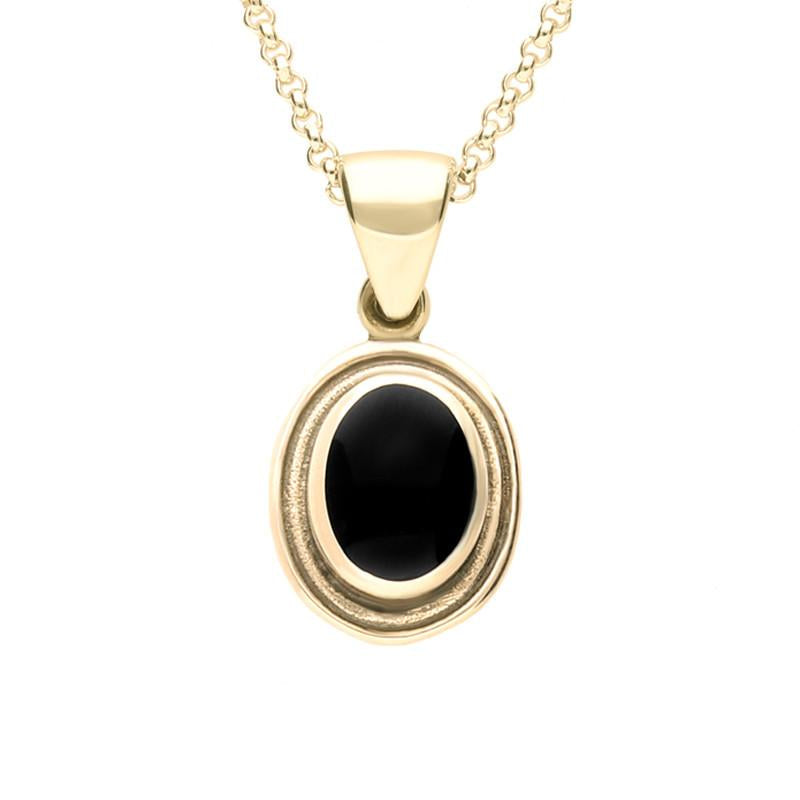 9ct Yellow Gold Whitby Jet Ribbed Small Oval Necklace - Yellow Gold