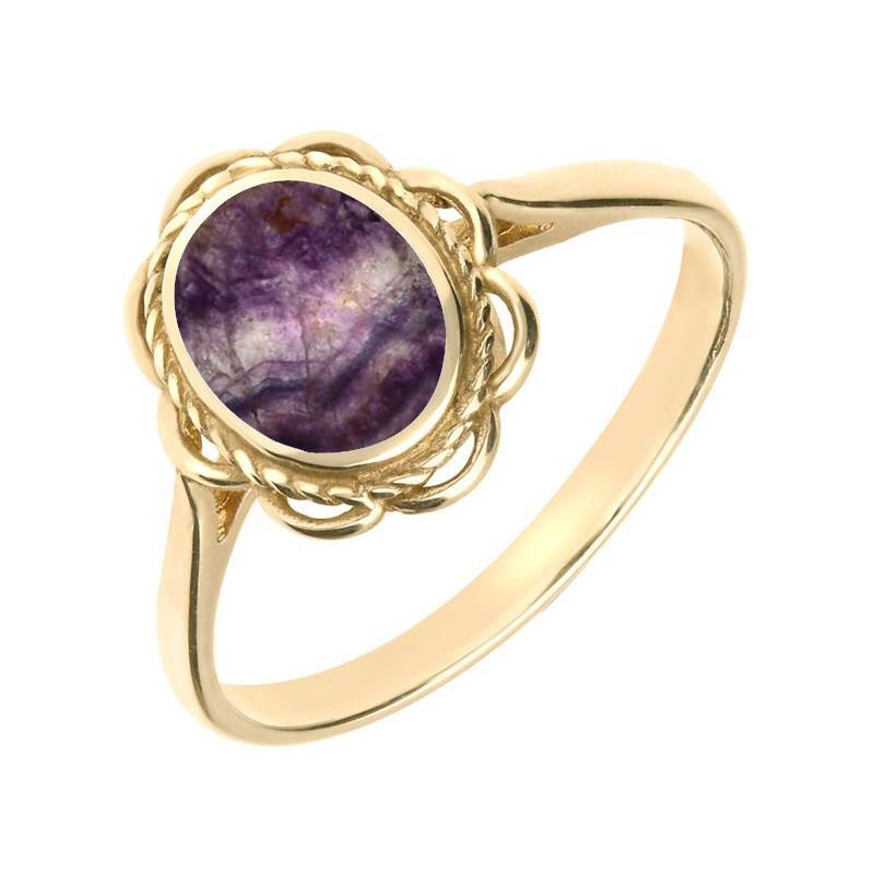 9ct Yellow Gold Blue John Frill Rope Edge Ring - Yellow Gold