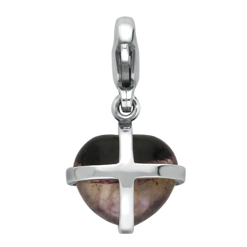 Sterling Silver Blue John Cross Small Heart Charm - Silver