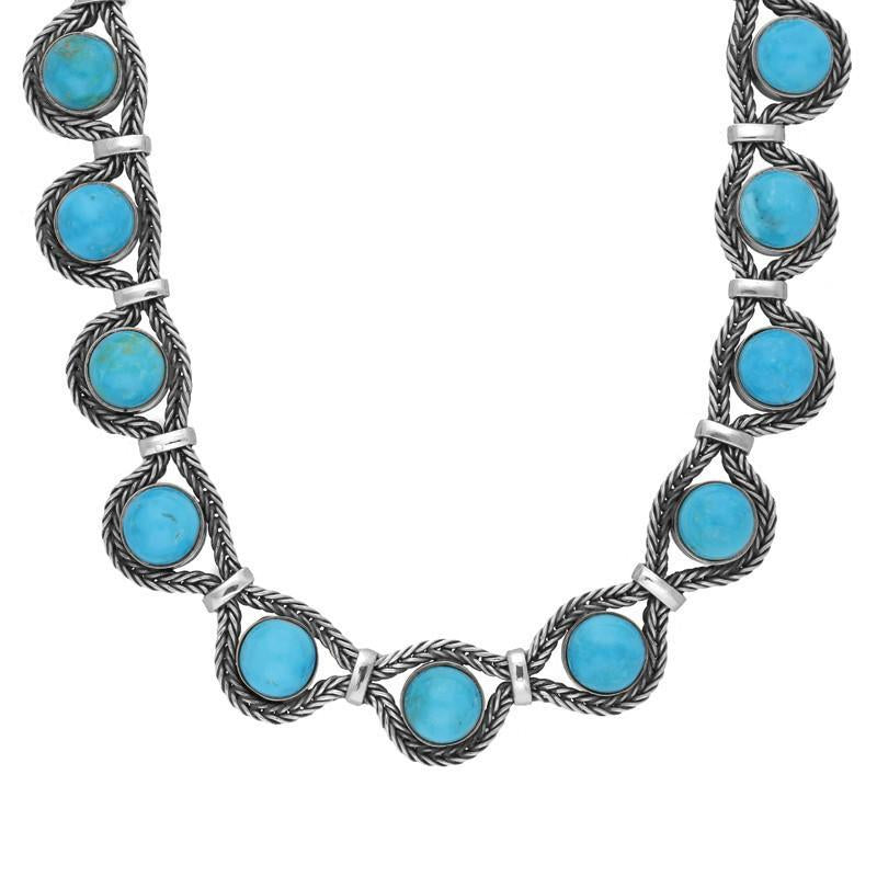 Sterling Silver Turquoise Foxtail Seventeen Stone Necklace - Silver
