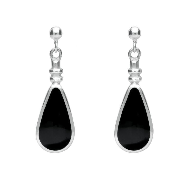 Sterling Silver Whitby Jet Bottle Top Pear Drop Earrings - Silver