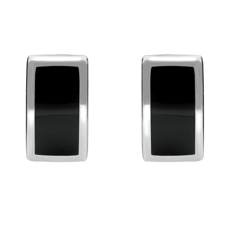Sterling Silver Whitby Jet Curved Oblong Stud Earrings