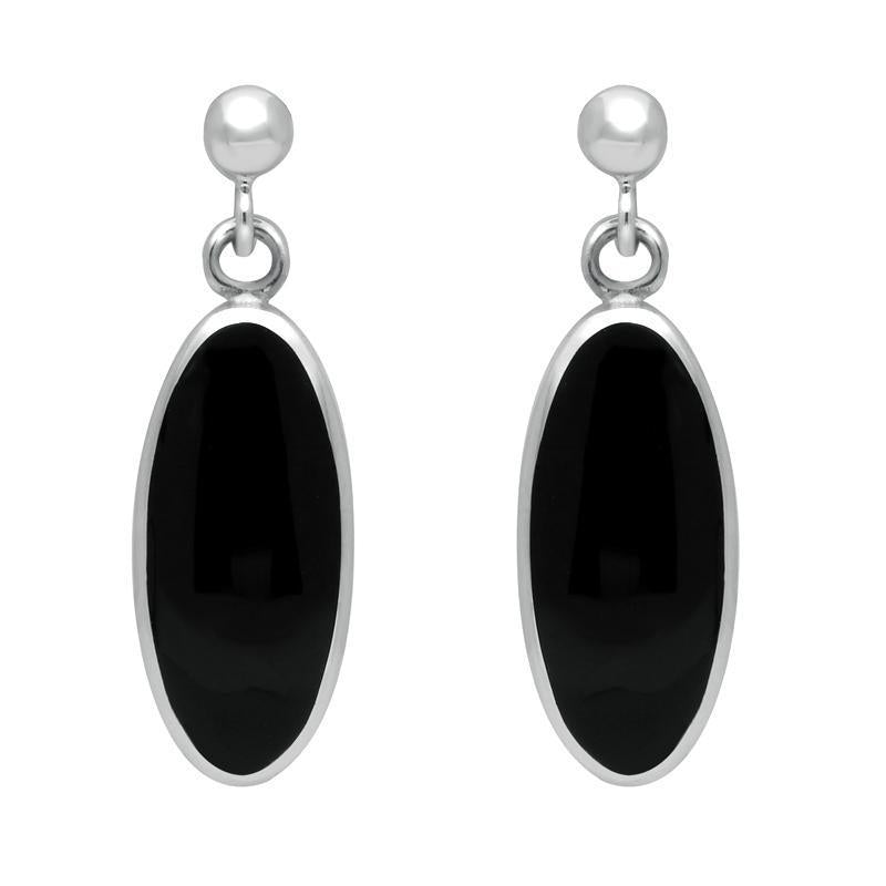 Sterling Silver Whitby Jet Light Long Oval Drop Earrings