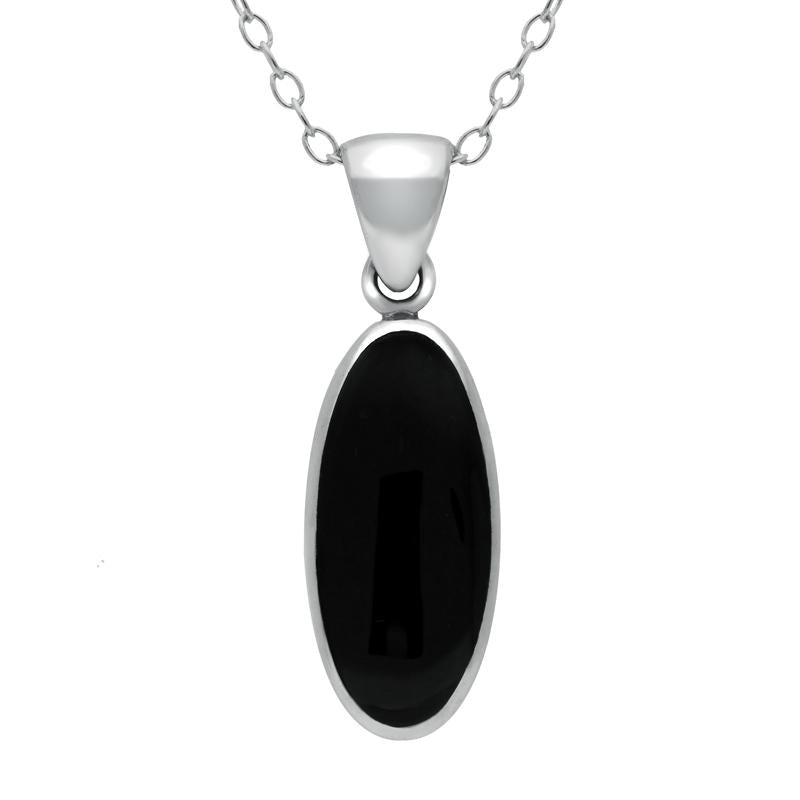 Sterling Silver Whitby Jet Long Oval Necklace
