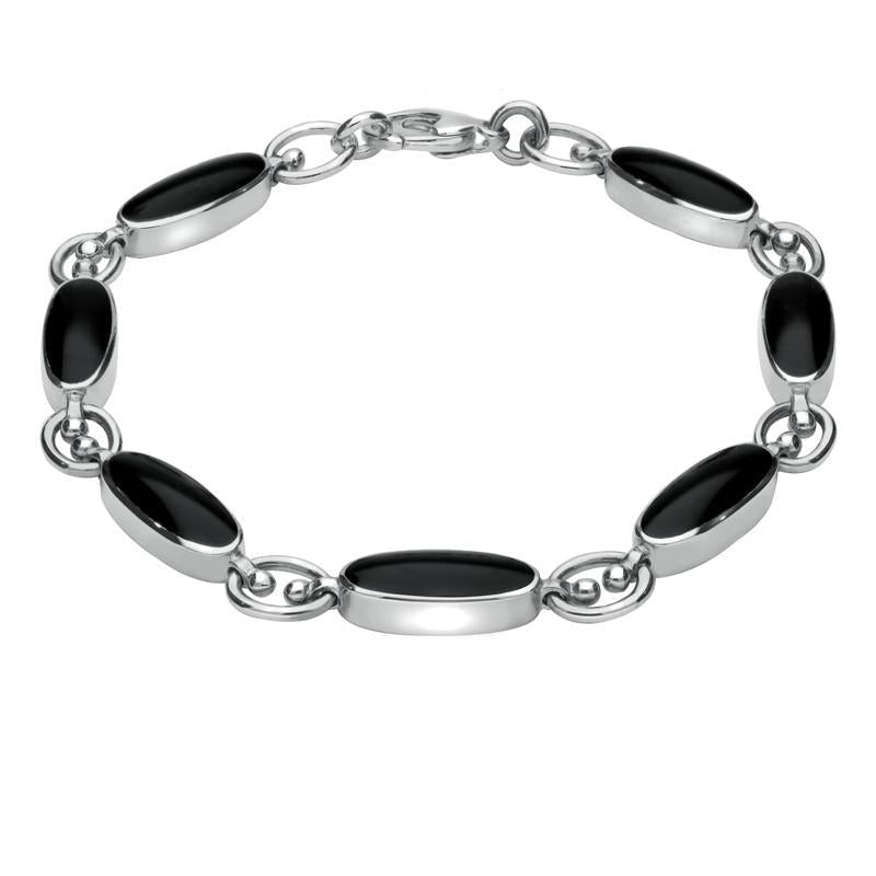 Sterling Silver Whitby Jet Long Oval Bracelet