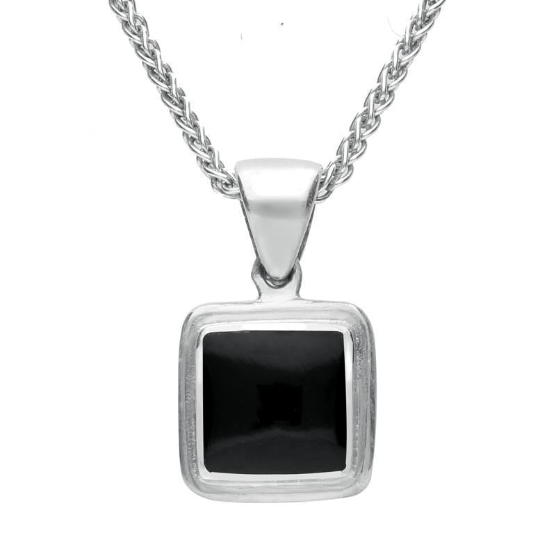 Sterling Silver Whitby Jet Ribbed Square Shape Necklace