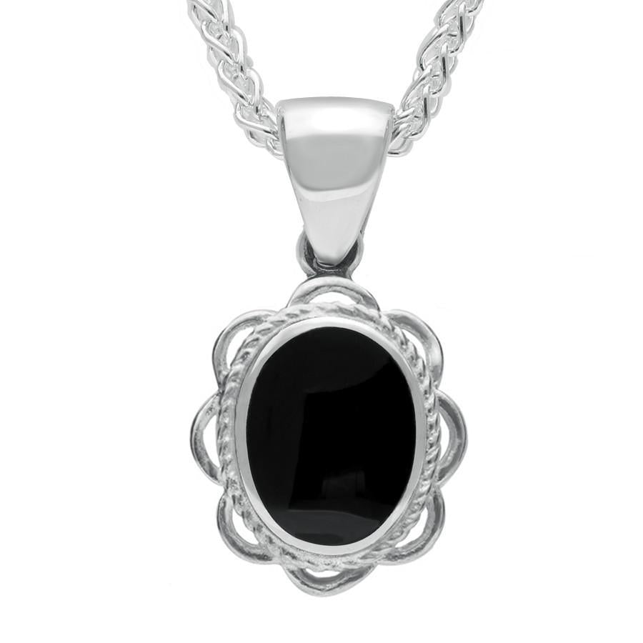 Sterling Silver Whitby Jet Rope Oval Frill Necklace