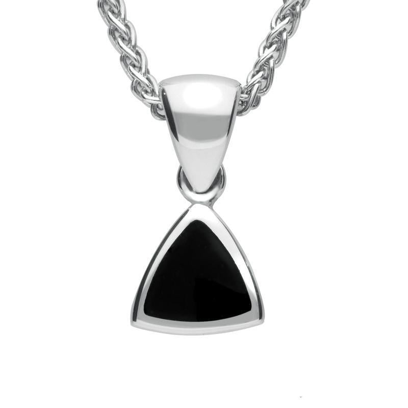 Sterling Silver Whitby Jet Curved Triangle Small Necklace - Silver