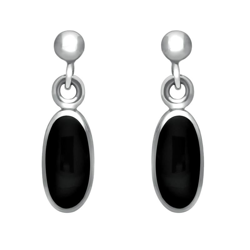 Sterling Silver Whitby Jet Small Long Oval Drop Earrings