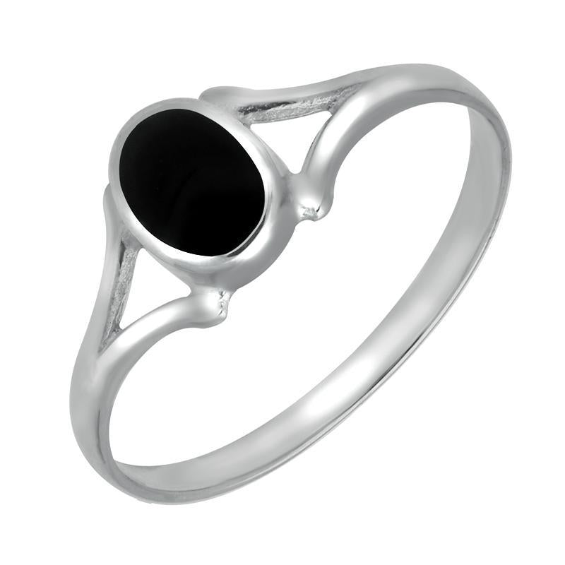Sterling Silver Whitby Jet Oval Split Ring - Silver