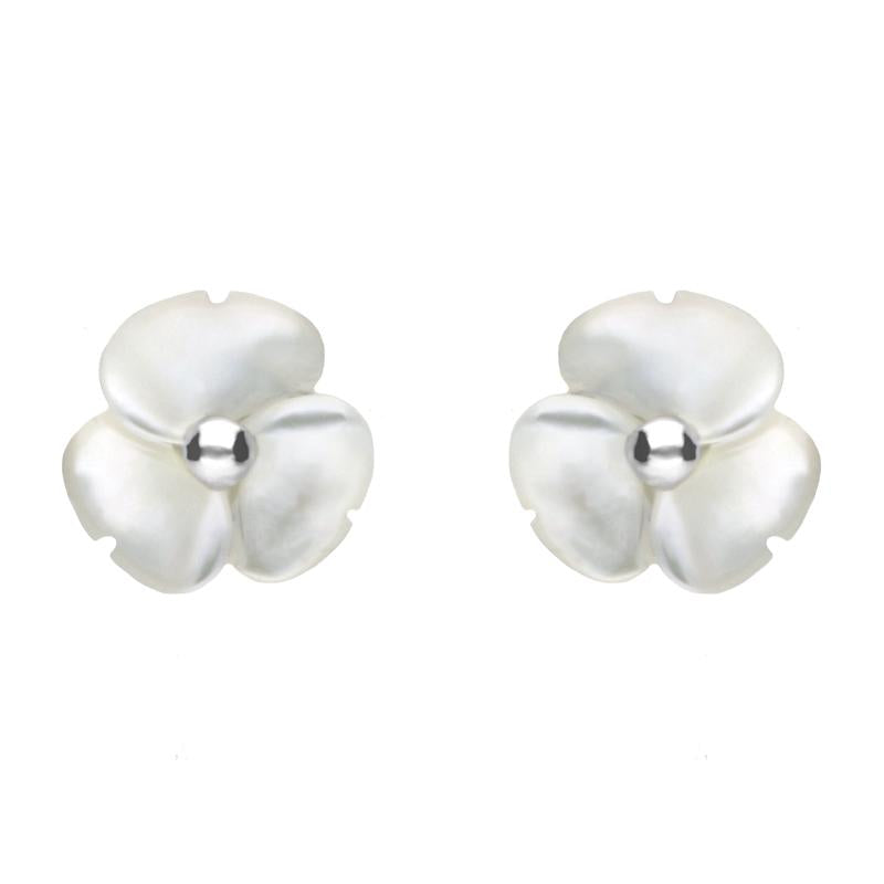 Sterling Silver White Mother of Pearl Tuberose 8mm Clover Stud Earrings - Silver