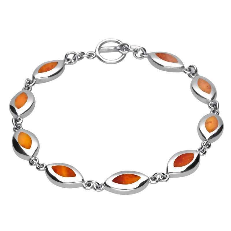 Sterling Silver Amber Framed Nine Stone Marquise Bracelet