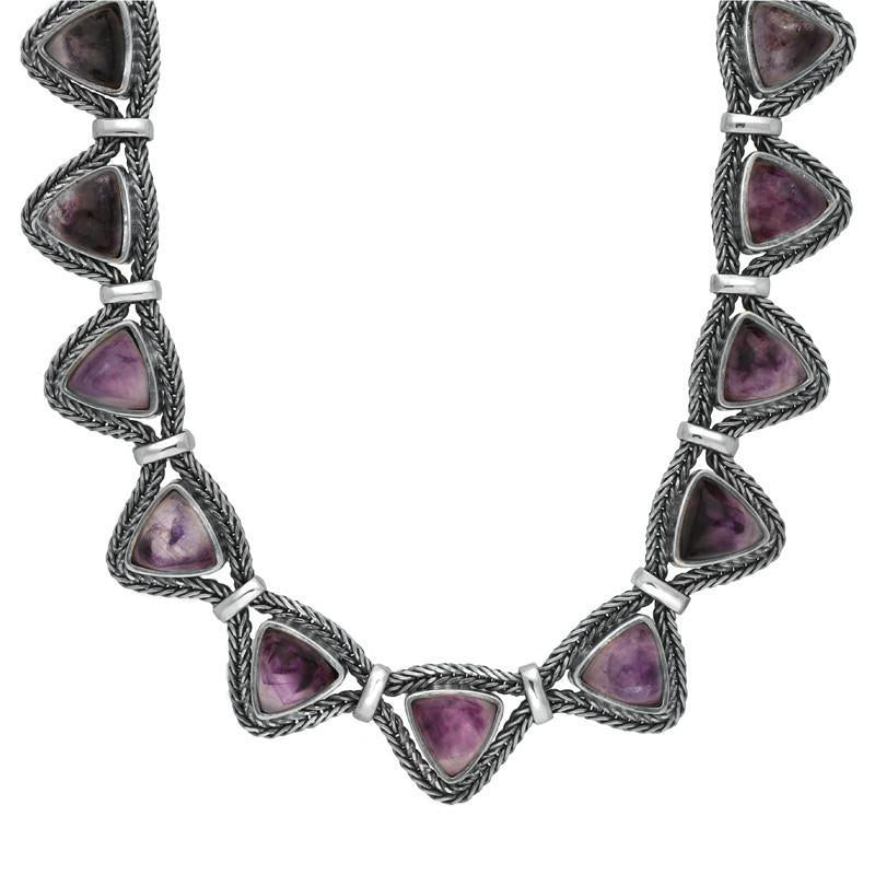 Sterling Silver Blue John Foxtail Triangular Seventeen Stone Necklace D - Silver