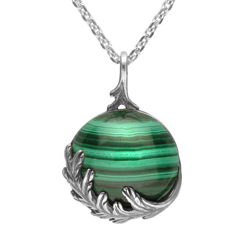 Sterling Silver Malachite Acanthus Leaf Round Necklace - Silver