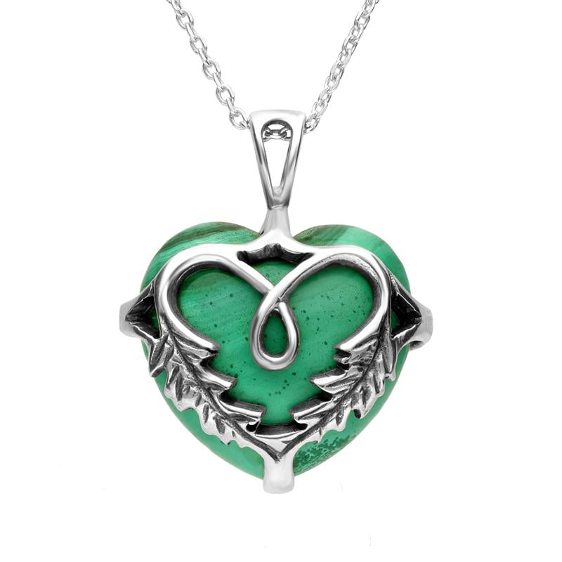 Sterling Silver Malachite Medium Acanthus Heart Necklace - Silver