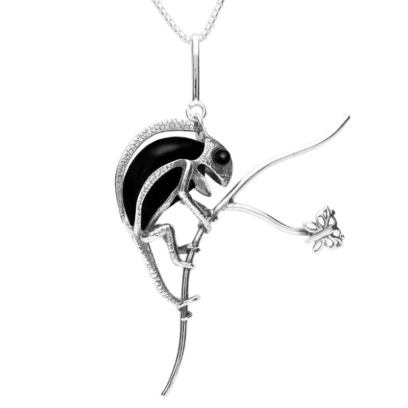 Sterling Silver Whitby Jet Chameleon Necklace - Silver