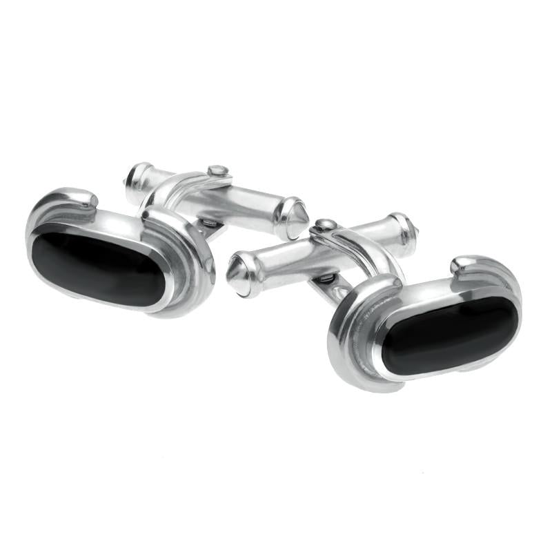 Sterling Silver Whitby Jet Dodgem Cufflinks