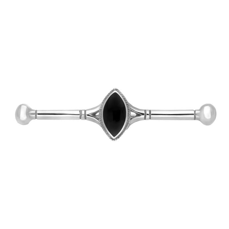 Sterling Silver Whitby Jet Rope Edge Bar Brooch