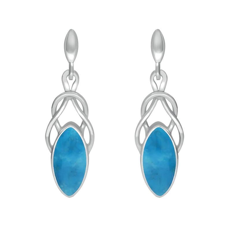 Sterling Silver Turquoise Celtic Twist Drop Stud Earrings - Silver