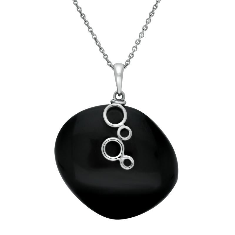 Sterling Silver Whitby Jet Unique Abstract Round Bubble Necklace