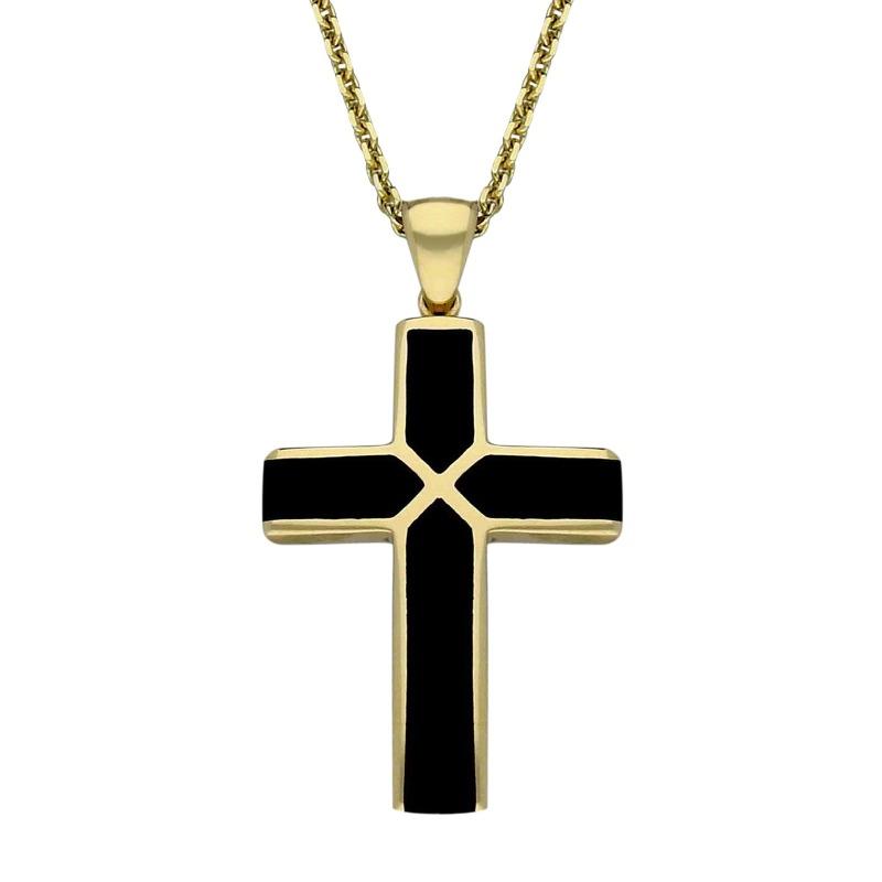 9ct Yellow Gold Whitby Jet Four Stone Cross Necklace - Option1 Value Yellow Gold