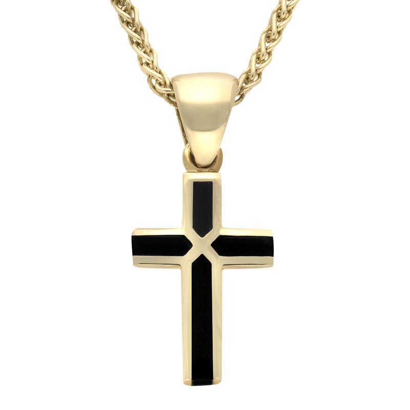 9ct Yellow Gold Whitby Jet Cross Necklace - Option1 Value Yellow Gold