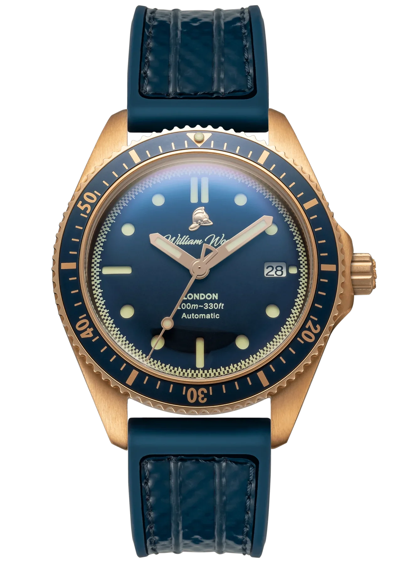 William Wood Watch Bronze Sapphire Blue Fire Hose