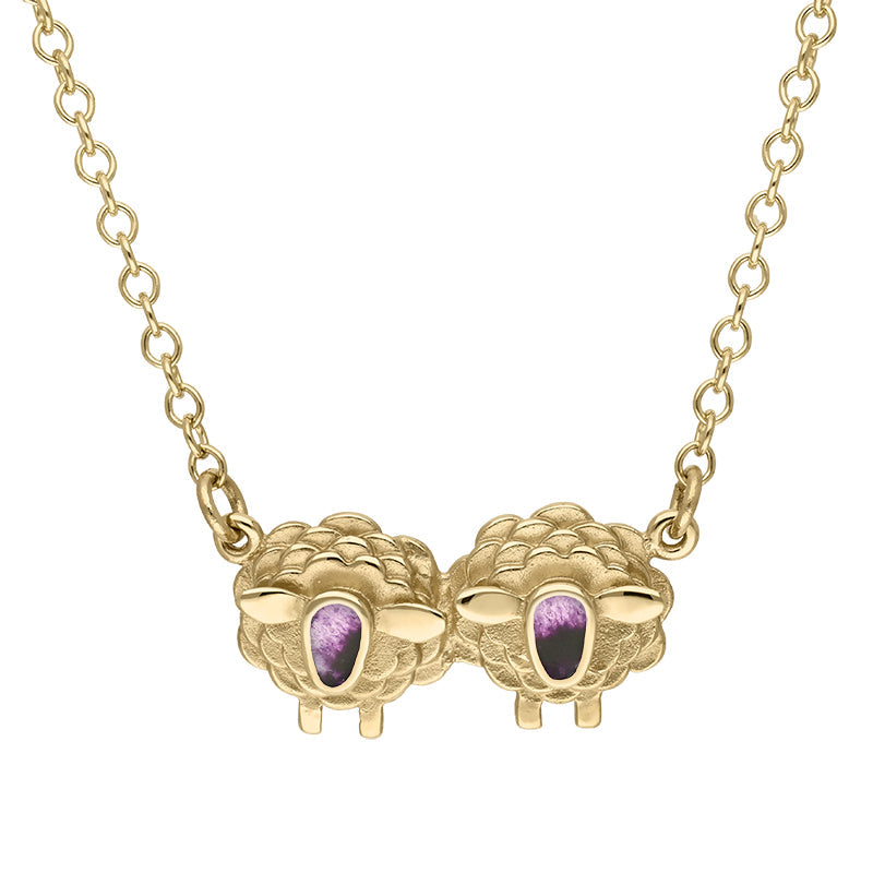 9ct Yellow Gold Blue John Two Sheep Necklace - Gold