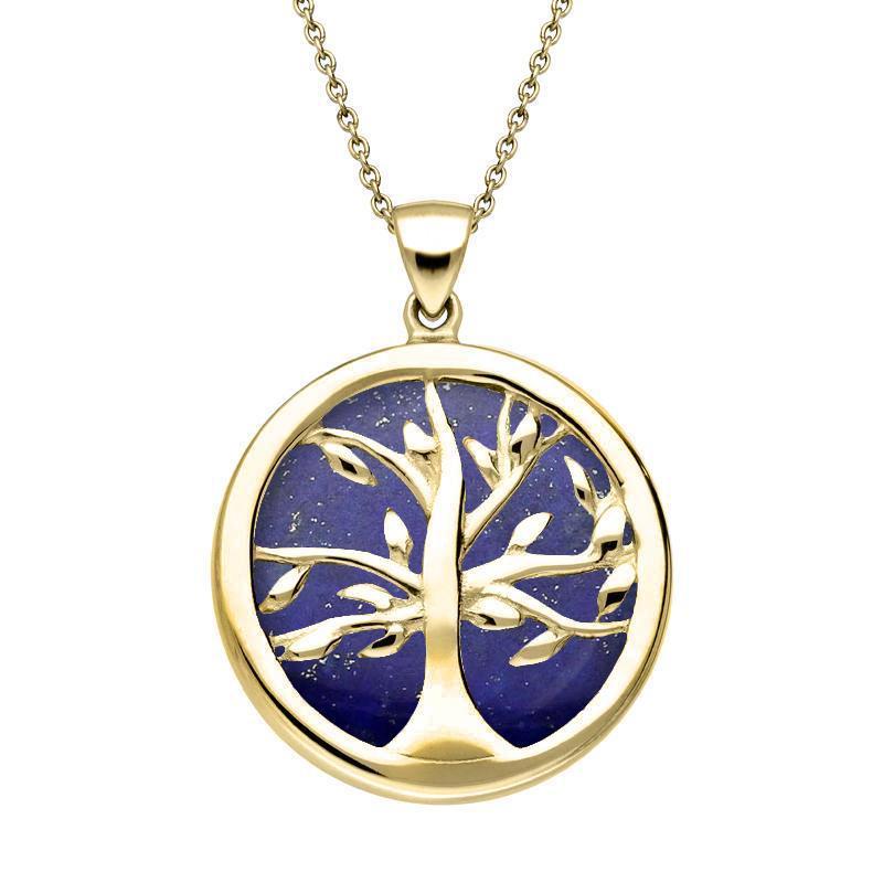 9ct Yellow Gold Lapis Lazuli Medium Round Tree of Life Necklace