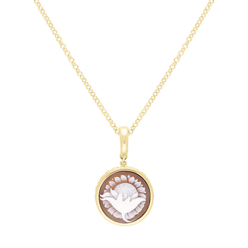 Cameo Italy Yellow Gold Plated Sterling Silver Round Sunflower Necklace D