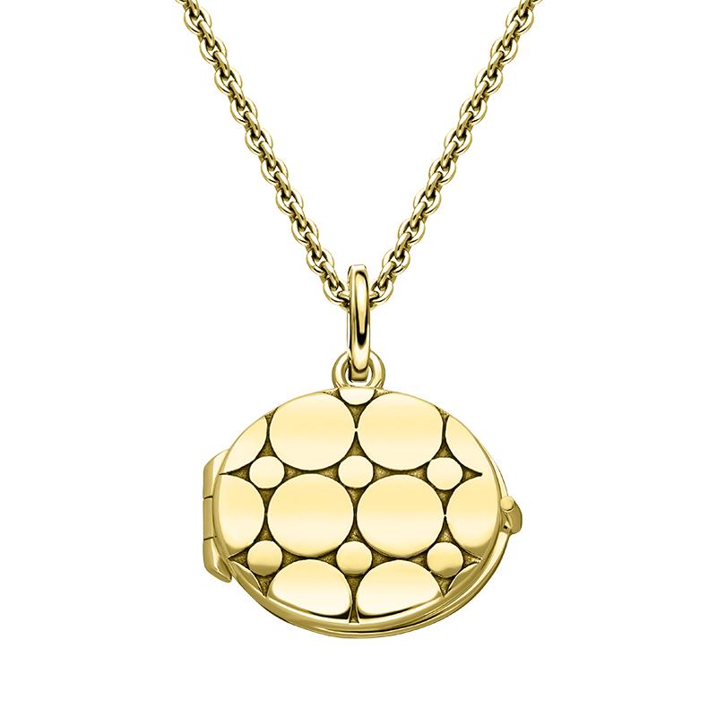 Yellow Gold Plated Sterling Silver Dotted Oval Keepsake Locket - Gold