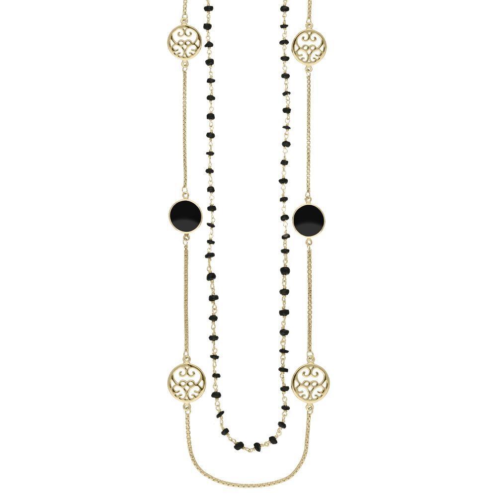 Yellow Gold Whitby Jet Flore Filigree Double Row Necklace