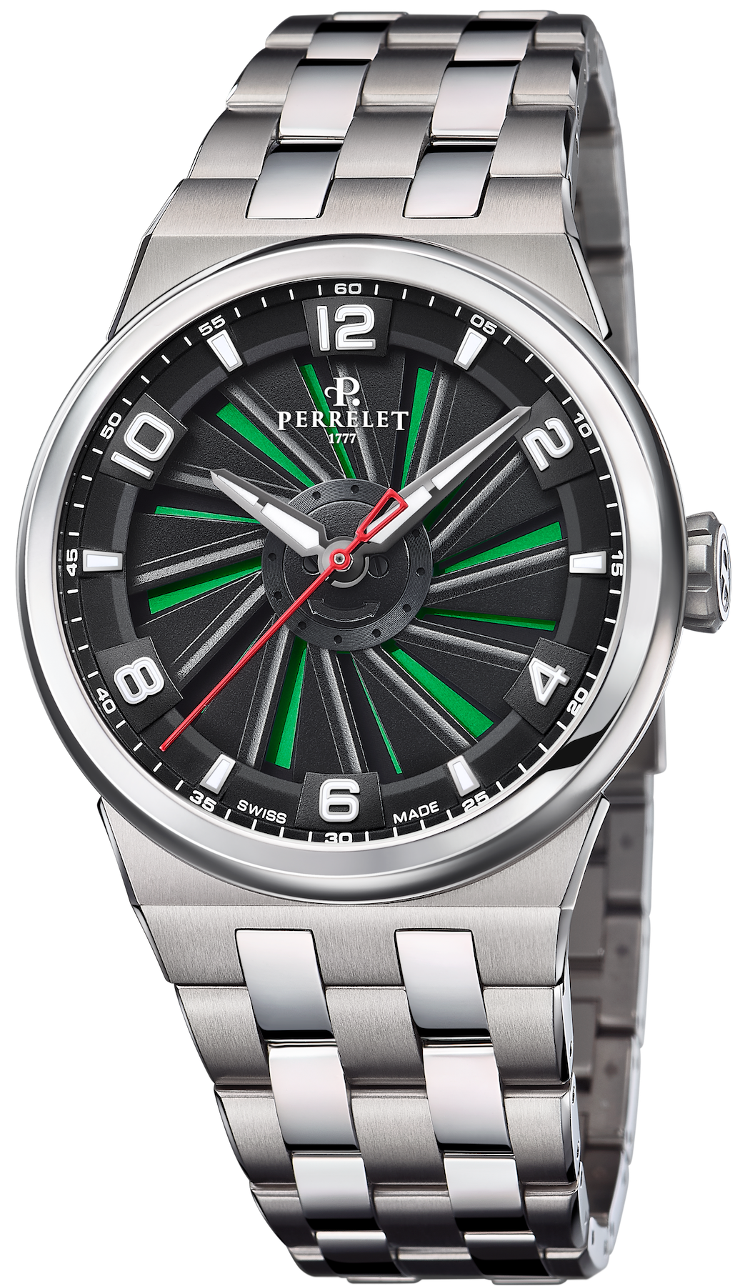 Perrelet Watch Turbine Titanium 41 Green Bracelet