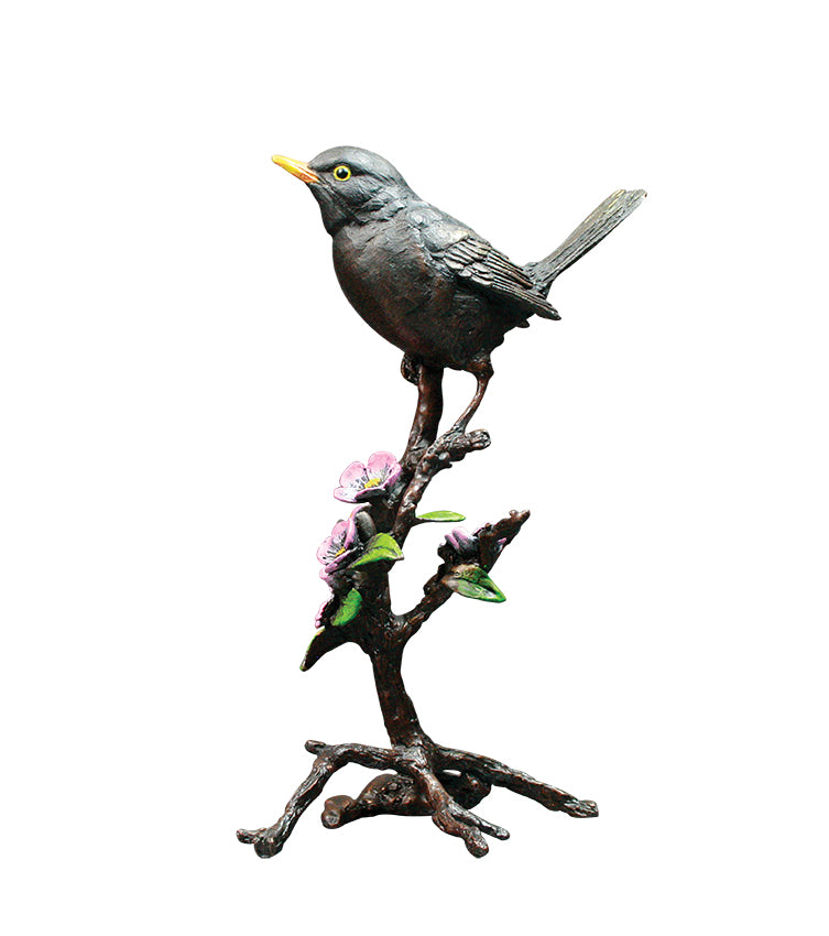Art In Bronze Blackbird with Blossom Bronze Figurine