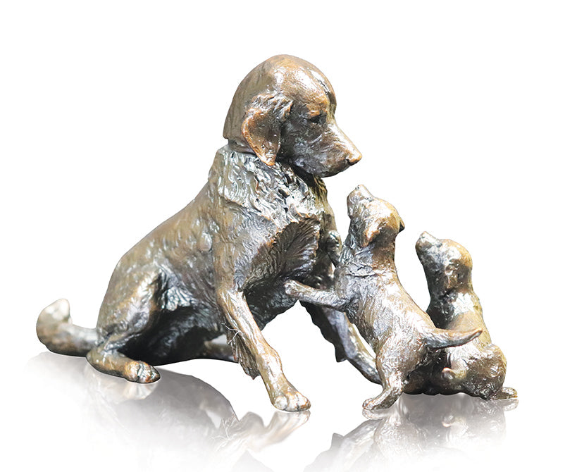 Art In Bronze Retriever with Puppies Bronze Figurine
