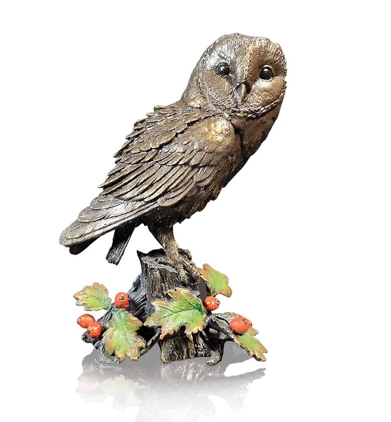 Art In Bronze Barn Owl with Hawthorn Figurine