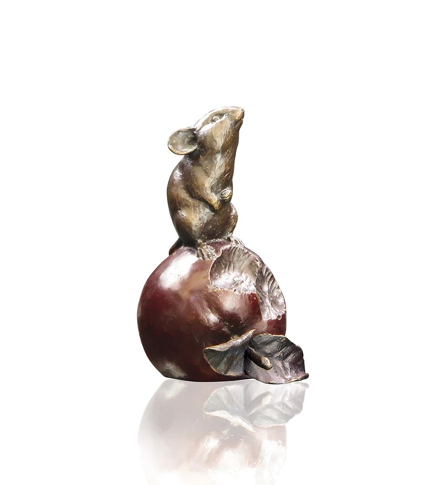 Art In Bronze Mouse on Apple Bronze Figurine