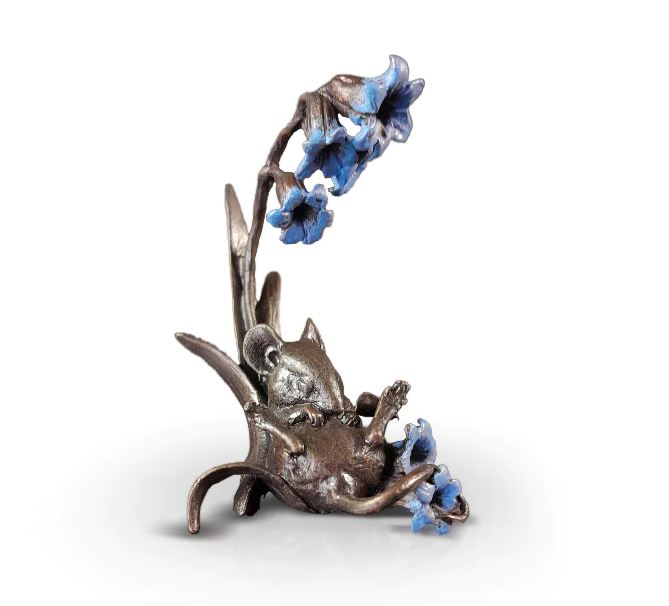 Art In Bronze Mouse with Bluebells Hand Painted Figurine