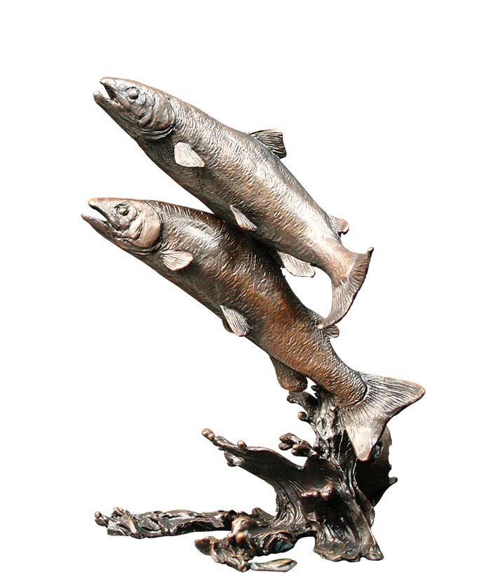 Art In Bronze Salmon Pair Figurine