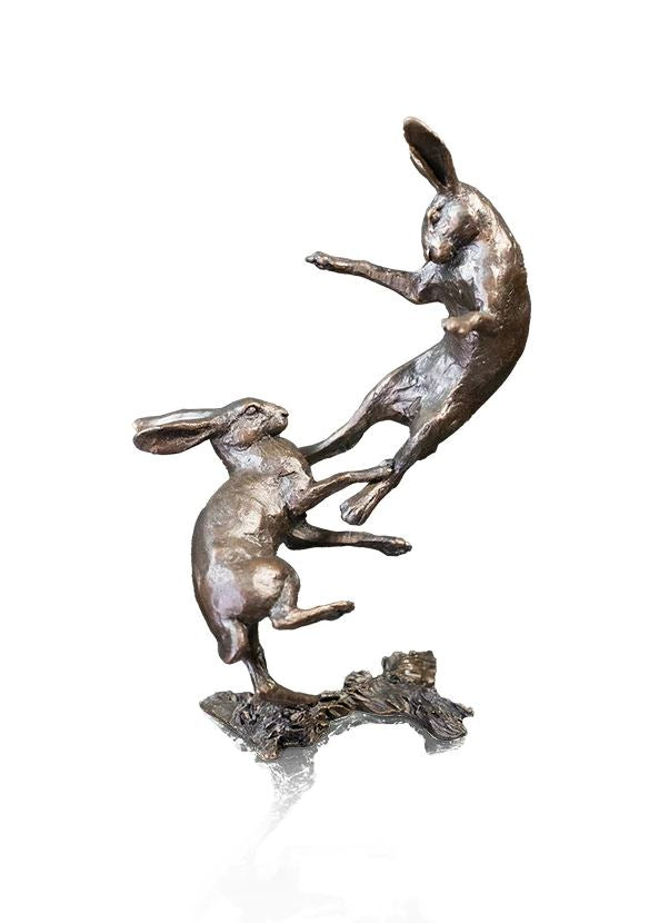 Art In Bronze Small Hares Boxing Figurine