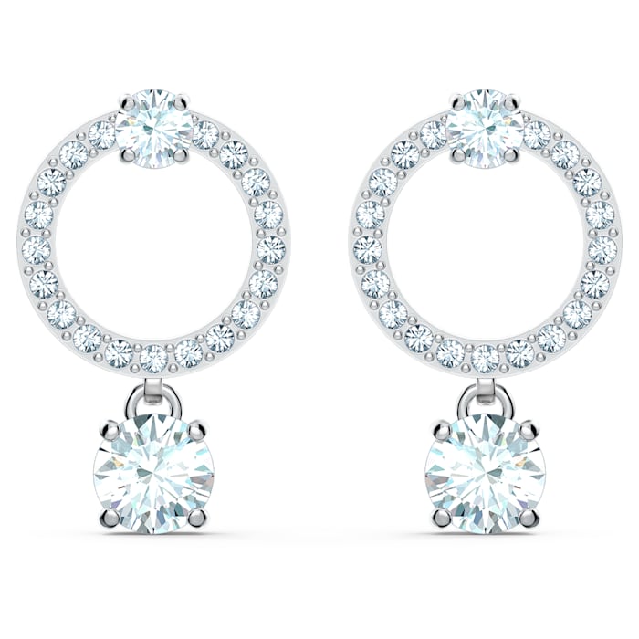 Swarovski Attract White Rhodium Plated Circle Crystal Drop Earrings