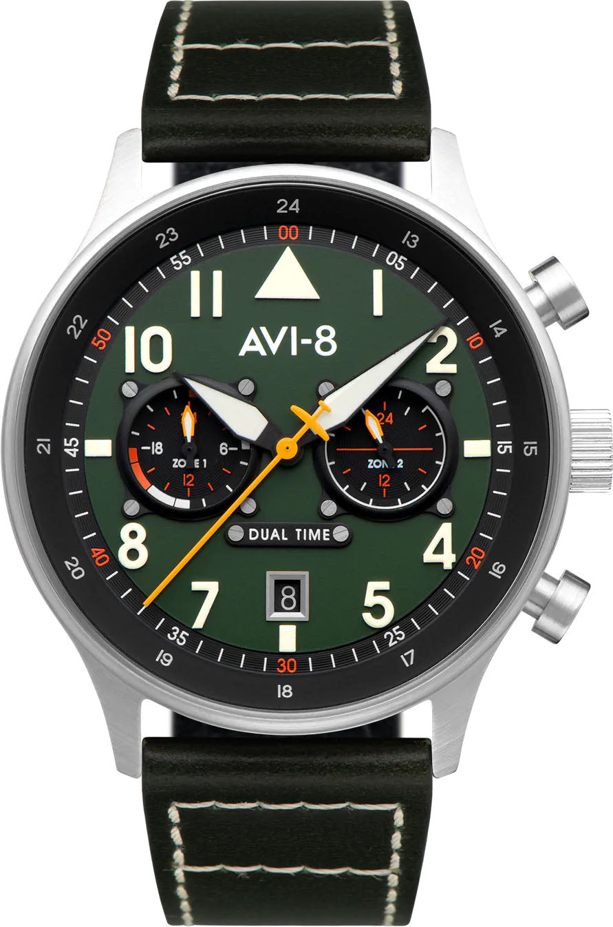 AVI-8 Watch Hawker Hurricane Carey Dual Time Merville - Green
