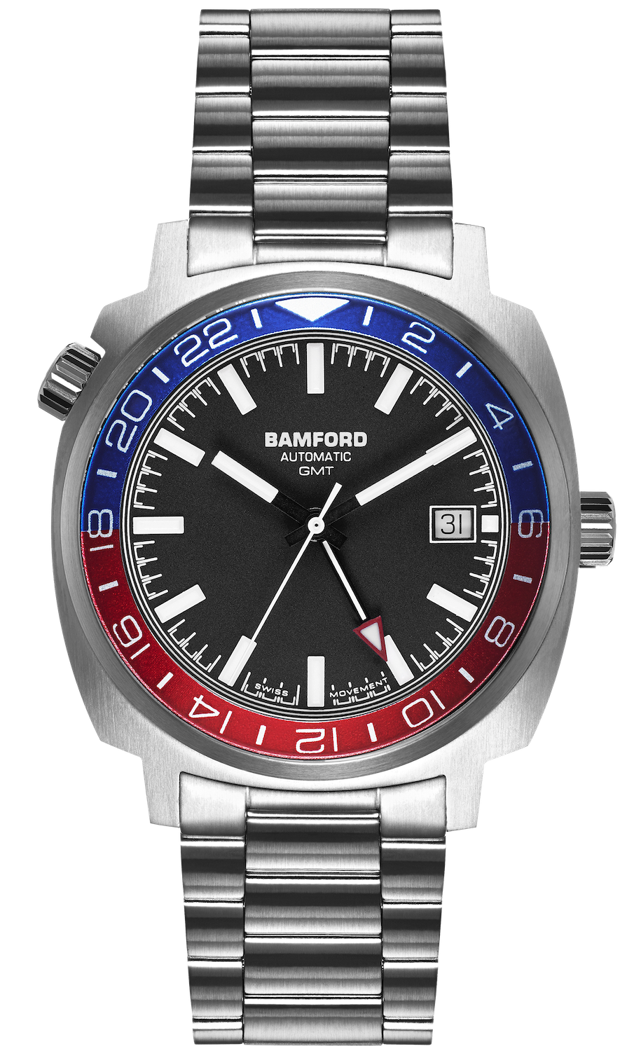 Bamford Watch GMT Steel Blue Red Heritage