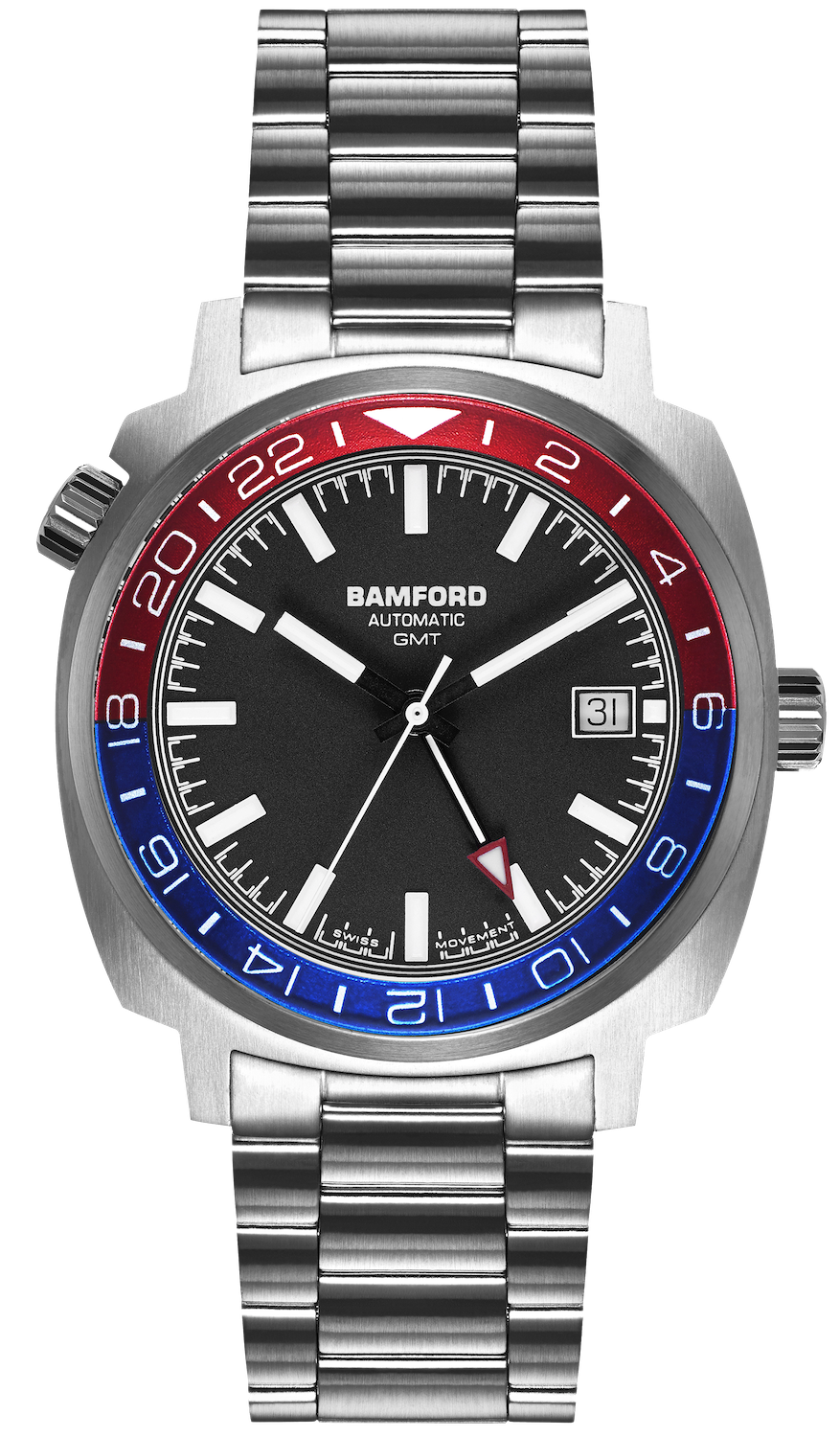 Bamford Watch GMT Steel Red Blue Nightowl