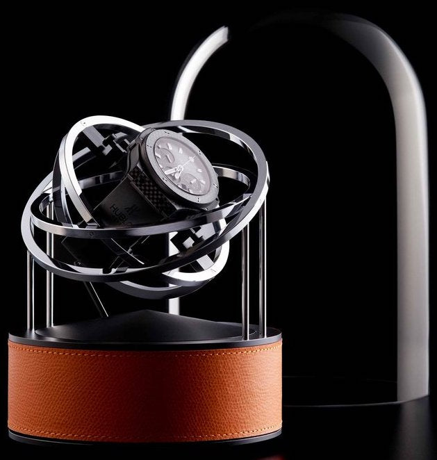 Bernard Favre Watch Winder Planet Double Axis Orange Leather Base