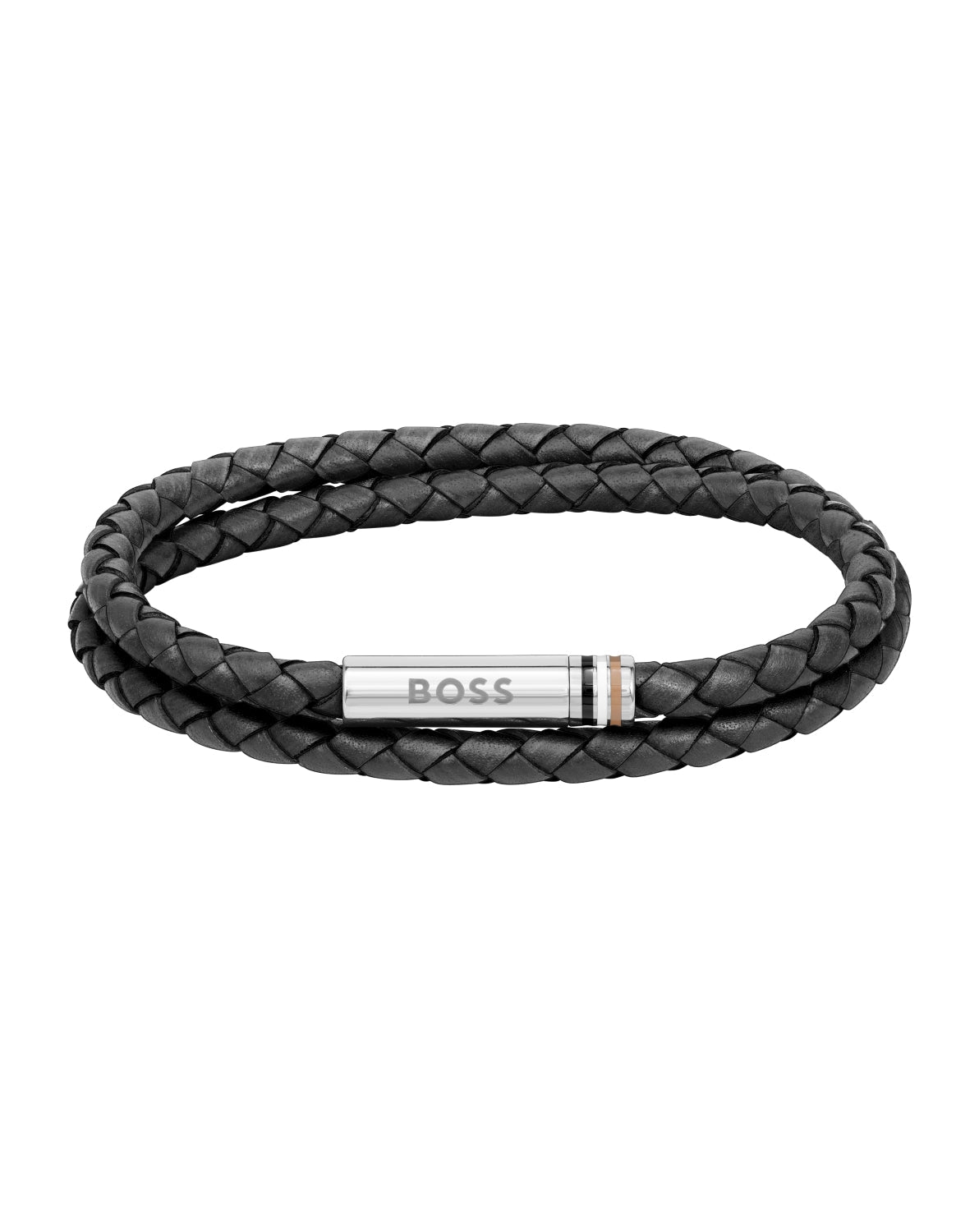 Boss Ares Black Leather Double Wrap Bracelet with Magnetic Closure - M
